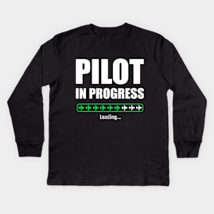 Pilot in progress green plane bar Kids Long Sleeve T-Shirt